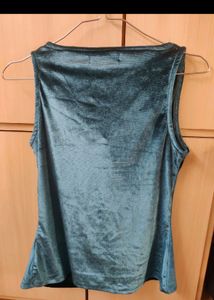 Teal Velvet Cowl Neck Top