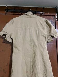 Khaki Lace-Up Detail Shirt Dress