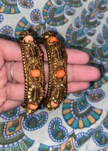 2 Peach Metallic Golden Bangles