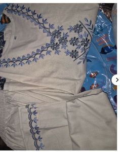 Elegant Cream Kurta Set with Blue Dupatta