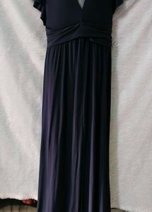 Elegant Navy Blue Flutter Sleeve Maxi Dress
