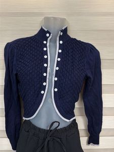 Navy Blue Textured Cropped Cardigan