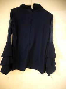 Navy Blue Ruffled Sleeve Top