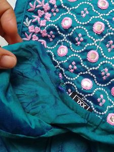 Beautiful Teal Kurta with Pink Embroidery