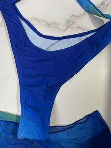 New Blue Ombre Swimsuit with Skirt