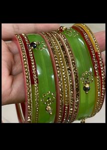 Vibrant Green jhunki Designer Bangles Set