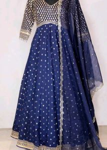 Navy Blue Anarkali Kurta Set with Dupatta