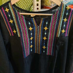 Embroidered Black Cotton short Kurti