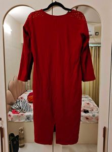 Red Dress with Embellished Shoulders