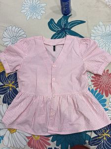Pink Gingham Peplum Top