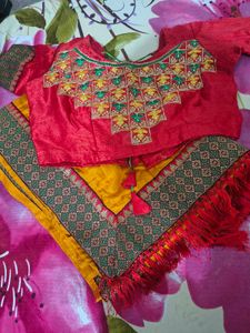 Vibrant Yellow & Red Saree with Embellished Blouse