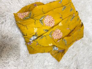 Stylish Yellow Floral Saree Set