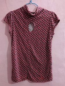 Imported Chic Patterned Mock Neck Top
