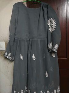 Grey Embroidered short, Kurta Set