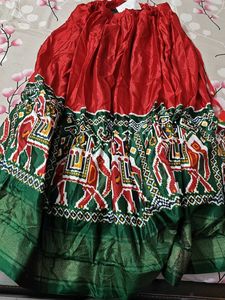 Vibrant Red & Green Elephant Print Skirt