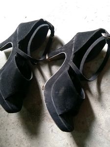 Black Solid Ankle Strap heel For Women