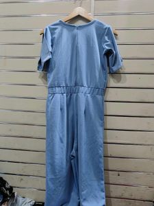 Blue Cold Shoulder Jumpsuit