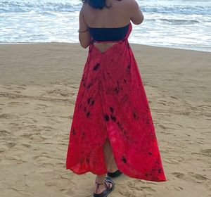 Beautiful red tie-dye halter neck dress