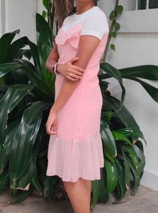 Cute Pink Gingham Dress with White Top