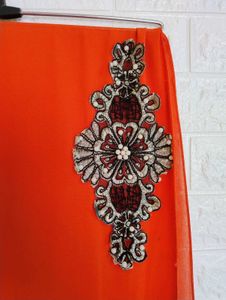 Burnt Orange Color Scarf With Embroidery Patch