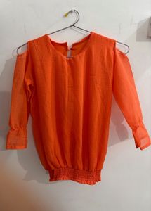 Vibrant Orange Cold Shoulder Top