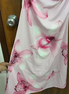 Chic Pink Floral Ruched Midi Dress