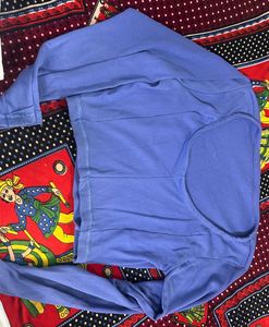 Blue Ribbed Crop Top with Long Sleeves
