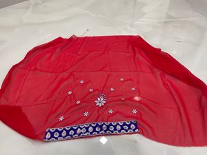 Embroidered Blue &amp; Red Sari