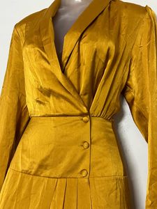 Pintresty Mustard Yellow Satin Wrap Dress