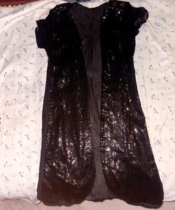 Yellow Graphic Dress &amp; Black Sequin Shrug