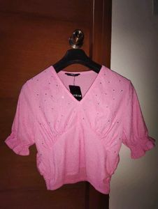 Sparkling Pink V-Neck Crop Top 💗