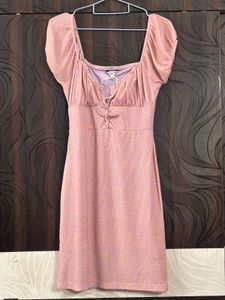 Cute Pink Puff Sleeve Mini Dress