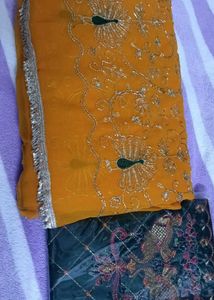 Embroidered Mustard Yellow Saree