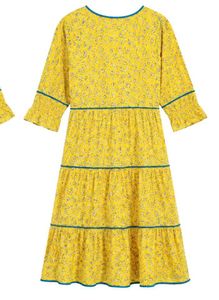 Yellow Floral Tiered Midi Dress