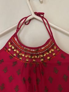 Ethnic Red Gown with Embellished Neckline