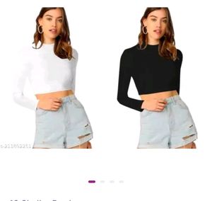 Black Brand New Crop Polyester Full Sleeves Tshirt