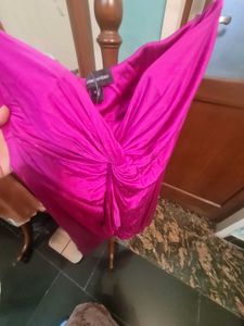 Strapless, draped Satin Magenta Dress