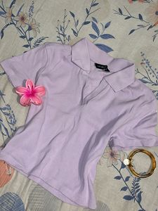 Lavender Collared Crop Top