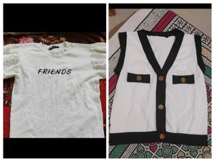 Cute Friends Graphic Tee & V-Neck Vest Set