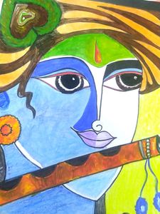 A Beautiful Krishna Ji Radhaji Portrait Painting