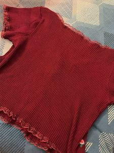 Red Floral Print Knit Top