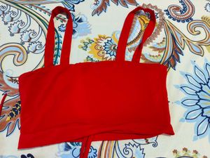 Vibrant Red Halter Neck Crop Top