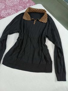 Unique Black Knit Top with Statement Collar