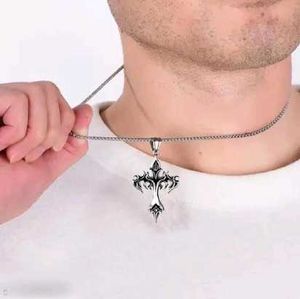 Y2K Silver Tribal Cross Pendant Necklace