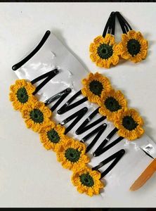 Crocheted Sunflower Hair Clips