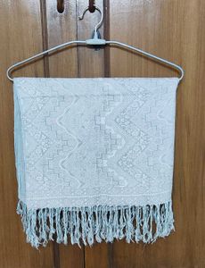Woven Ivory-White Shawl with Tassels
