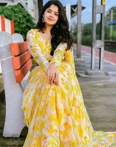 Elegant Yellow Floral Ethnic Gown