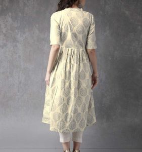Anouk Cream Printed Kurti Dress - Feeling Festive