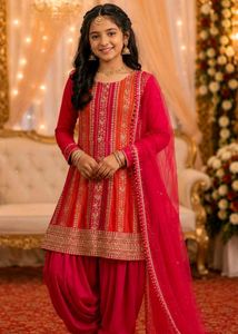 Beautiful Red & Orange Embroidered Lehenga Choli