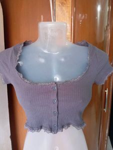 Retro Button-Up Lettuce Hem Crop Top